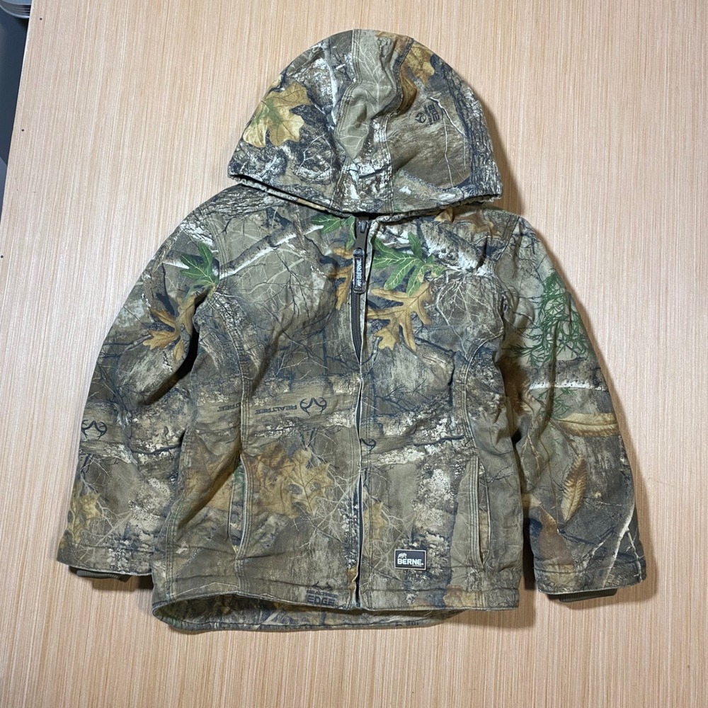 Berne Womens Realtree Edge Camo Hooded Work Jacket Brown Green Zip Up Size S